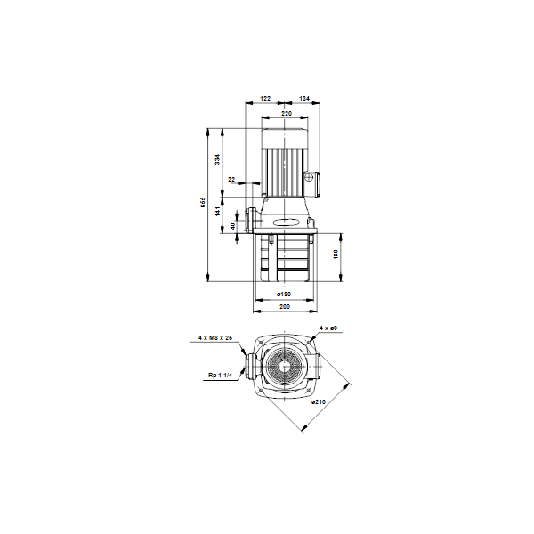 Полупогружной насос Grundfos MTH 12-60/3 A-W-A-AUUV артикул 45941563 – габаритный чертеж