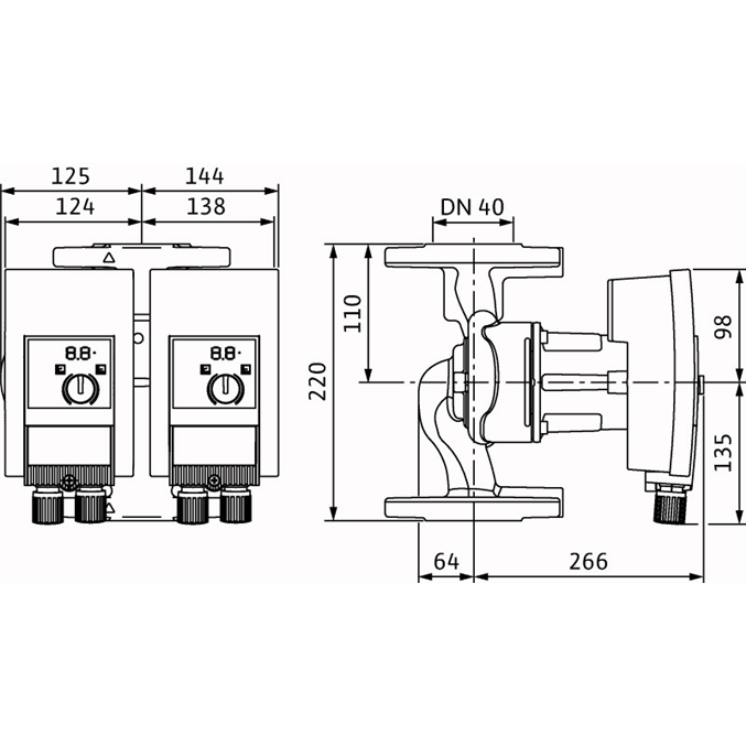 Габаритный чертеж насоса Wilo YONOS MAXO-D 40/0,5-8 PN6/10